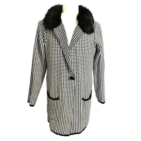 Lauren Michelle Houndstooth Cardigan Detachable Fur Collar - Picture 1 of 7